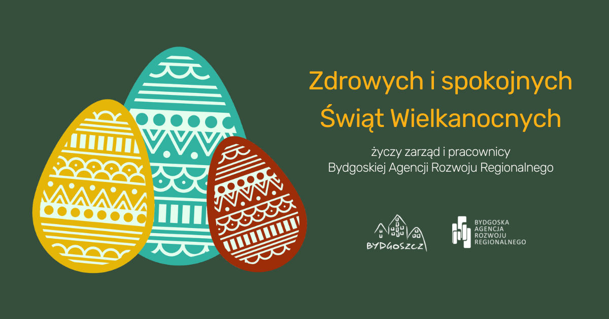 Wielkanoc_BARR_2022 3 kolorowe pisanki na zielonym tłe