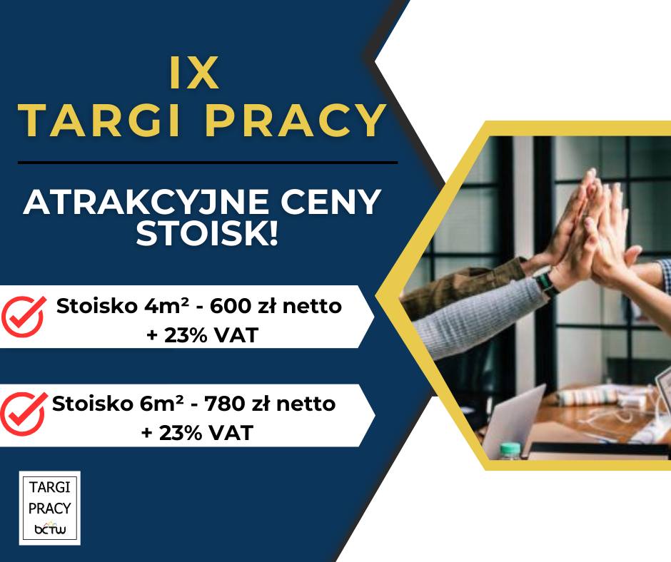 Dziewiąte Targi _racy. Atrakcyjne ceny stoisk. Stoiskio 4 metry kwadratowe 600 zł netto + 23% Vat; stoisko 6 metrów kwadratowych 780 zł netto + 23% Vat